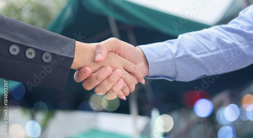 Obraz na plátně close up manager businessman handshake with investor woman after complete from s
