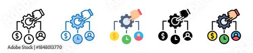 Resource Allocation multiple style icons set design vector illustration. 