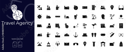 Travel Agency Solid Editable Icons set