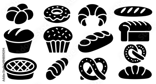 bakery bread pastry icon set