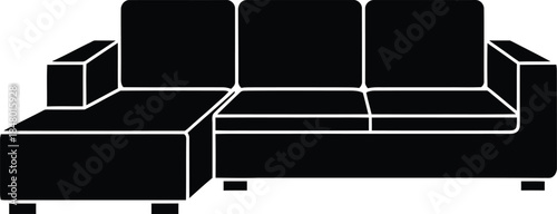 Modern black sectional sofa icon with chaise lounge for home interior design