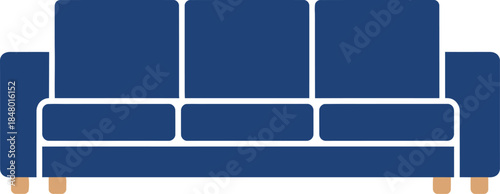 Three-Seater Sofa Vector Silhouette, Couch Furniture Icon, Living Room Seat, Black Isolated Graphic, Home Decor Element, EPS Illustration