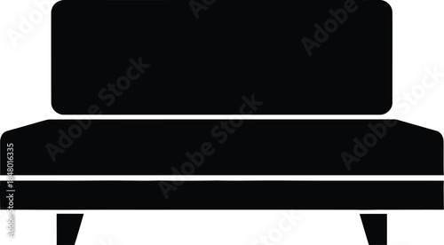 Minimalist black sofa icon illustrating a comfortable piece of living room furniture