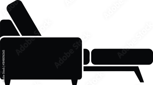 Chaise Lounge Sofa Vector Silhouette, Reclining Furniture Icon, Modern Couch Graphic, Black Isolated Illustration, Living Room Element, EPS Design