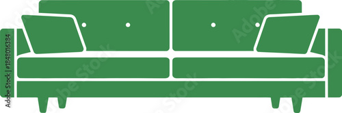 Midcentury Two-Seater Sofa Vector Icon, Green Loveseat Silhouette, Retro Couch Graphic, Isolated Furniture Illustration, Living Room Design Element, EPS Symbol