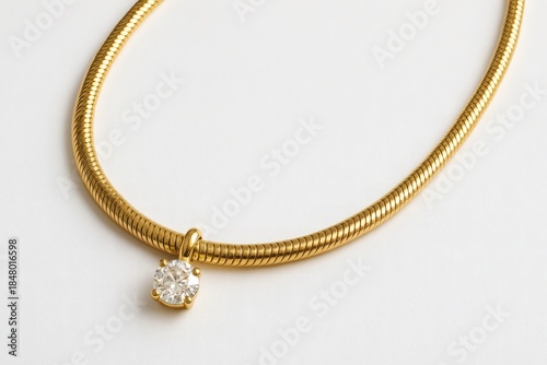 Diamond Snake Necklace Gold Chain with Pendant Isolated on White Background for Luxury Jewelry Advertising