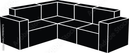 Minimalist black silhouette l-shaped sectional sofa icon for modern interior design