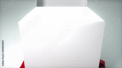 Abstract Minimalist Composition White Box with Open Lid and Red Object on Surface