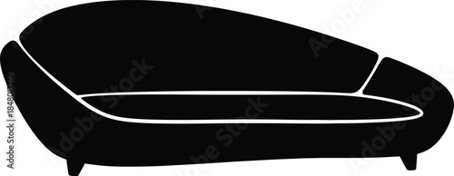 Sleek black modern sofa or chaise lounge silhouette icon with minimalist design