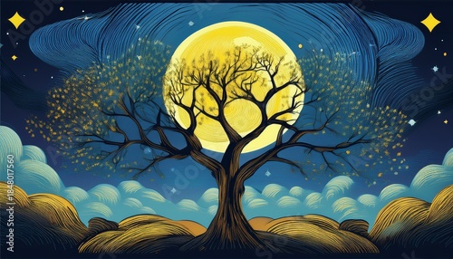 moonlit tree painting painting of tree under full moon moonlit tree painting moonlit