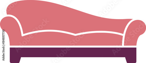 Elegant pink chaise lounge sofa with a stylish purple base in a minimalist flat design icon