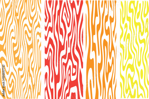 Vibrant abstract wavy patterns in warm hues of yellow, orange, and red