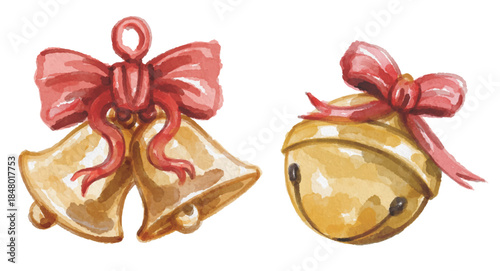 Hand painted watercolor christmas bells isolated