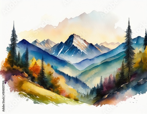 watercolor mountain landscape serene mountain range painted in watercolor watercolor