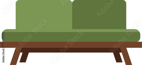 Midcentury Two-Seater Sofa Vector Icon, Green Loveseat Silhouette, Retro Couch Graphic, Isolated Furniture Illustration, Living Room Design Element, EPS Symbol