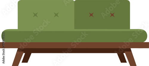 Midcentury Two-Seater Sofa Vector Icon, Green Loveseat Silhouette, Retro Couch Graphic, Isolated Furniture Illustration, Living Room Design Element, EPS Symbol