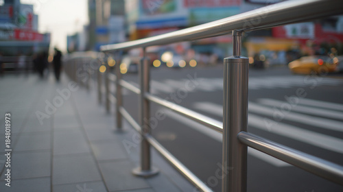 Wallpaper Mural Metal railing with blurred city background Torontodigital.ca