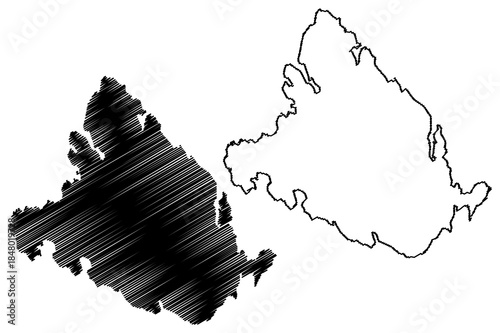 King William island (Canada, North America, Canadian Arctic Archipelago) map vector illustration, scribble sketch King William Land, Qikiqtaq map