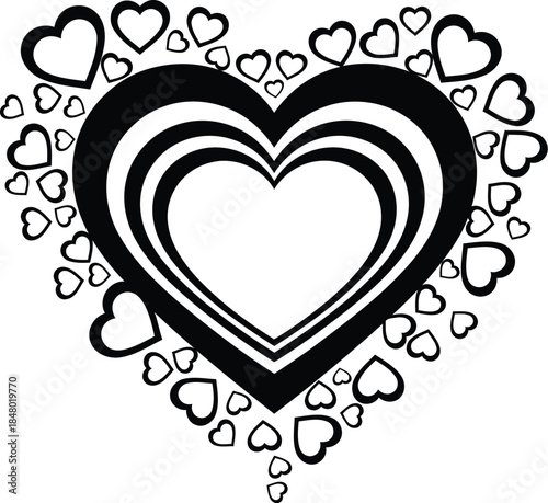 Heart shape design with multiple layers and surrounding hearts