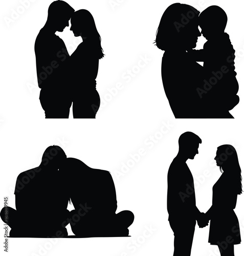 Couple silhouettes showcasing various emotions and intimacy