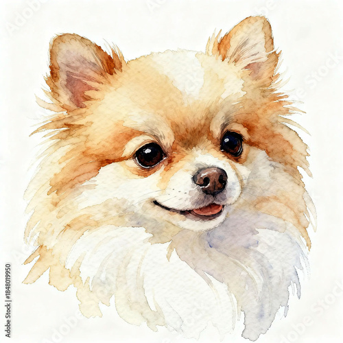 red fluffy dog, pomeranian on a white background, pet, artificial intelligence generator, AI, neural network image. background for the design