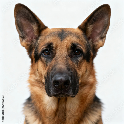 a red fluffy dog, a shepherd dog on a white background, a pet, an artificial intelligence generator, AI, an image of a neural network. background for the design