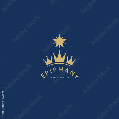 Epiphany Three Kings Day Gold Crown and Star Symbol Minimal Christian Holiday Vector Illustration