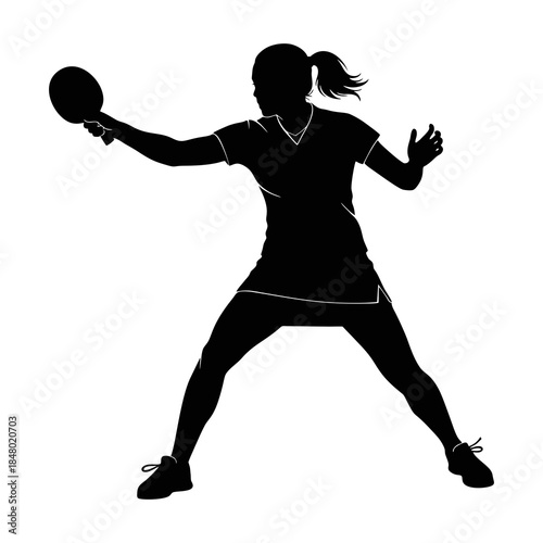 vector silhouette of a female table tennis player competing