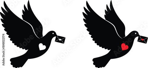 Bird delivering love letter in beak