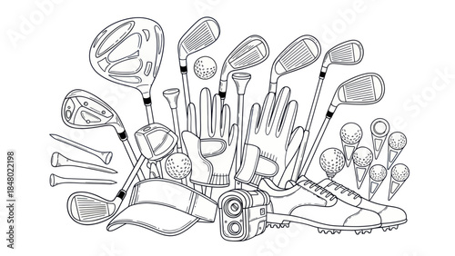 Golf equipment illustration collection isolated on white background