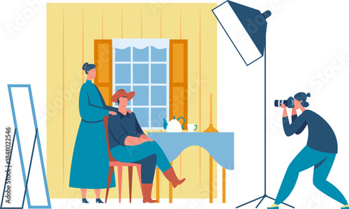 Photographer capturing couple posing for portrait image