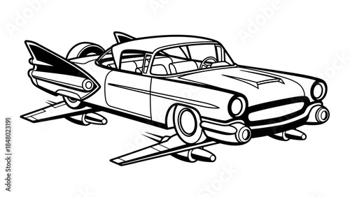 Retro flying car with jet engines and fins