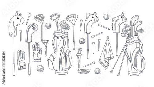 Golf equipment illustration vector elements white background isolated design