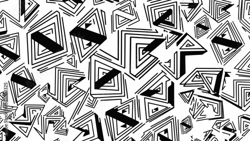 Abstract geometric pattern of black triangles and lines on white background