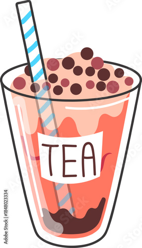 Bubble tea refreshing drink with tapioca pearls