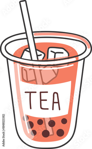 Bubble tea drink with tapioca pearls and ice