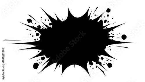 Black comic book explosion burst with debris