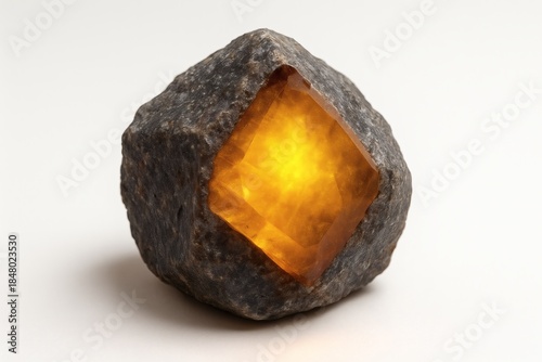 Zircon Raw Stone with Polished Yellow Slice Isolated on White Background Premium Gemstone