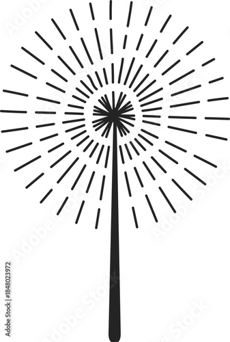 Dandelion seed head blowing concept line art