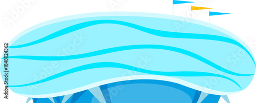 Modern ice hockey stadium building with flags