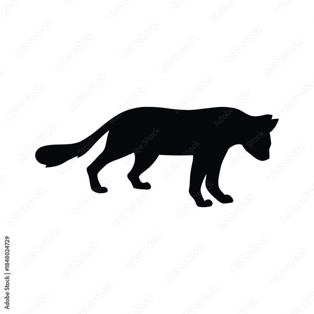 Obraz premium Black silhouette of a cat walking on a white background, simple and clean vector illustration