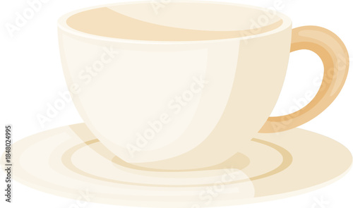 Empty coffee cup and saucer on white background