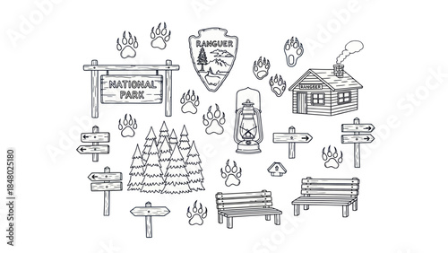 National park icon set vector illustrations for outdoor and travel designs