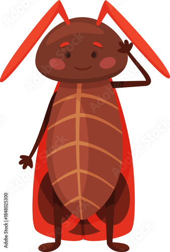 Cute cartoon cockroach character waving hand