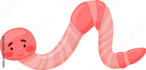 Cute smiling cartoon earthworm with pink body