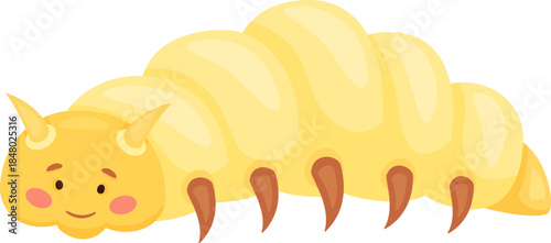 Smiling cartoon caterpillar character crawling on white background