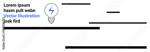 Innovation, creativity, energy, technology, education, branding concepts. A light bulb with a lightning icon, surrounded by placeholder text. Innovation and energy concept