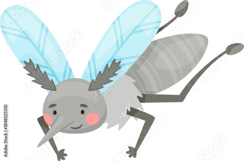 Cartoon mosquito flying happy mascot character design