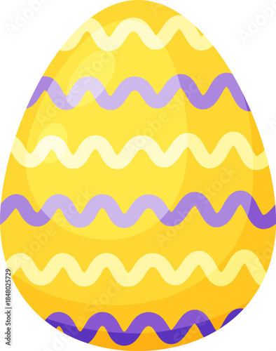 Bright yellow Easter egg with decorative zigzag stripes