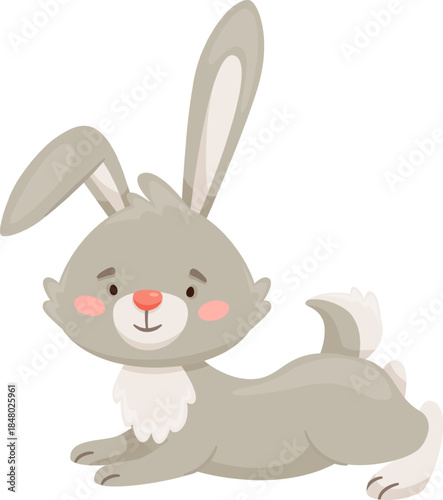 Cute grey cartoon rabbit illustration lying down